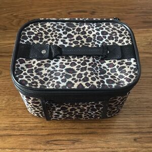Medium Leopard Print Cosmetic Train Case with shoulder strap. NWOT